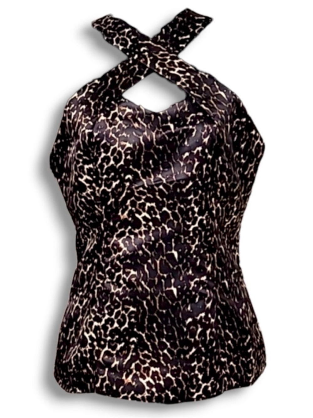 Rebel Love by Elle Rebel Leopard Print Criss Cross Halter Top, Sz M